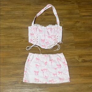 Edikted Pink Bow Corset Halter Small Top Set